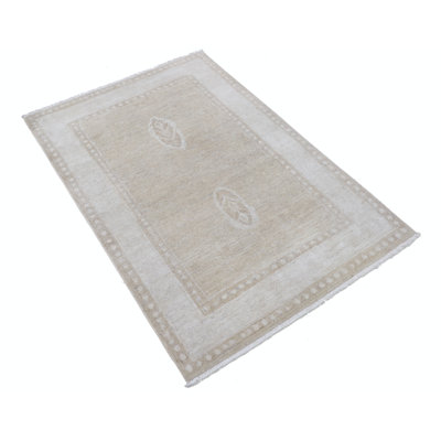 Tapis turc traditionnel noué à la main de 3,2 pi 4,8 pi, tapis décoratif neutre de couleur douce