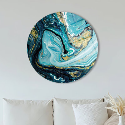 Abstract Blue and Gold Marble Art on Tempered Glass for Wall Decor With a Touch of Elegance and Luxury