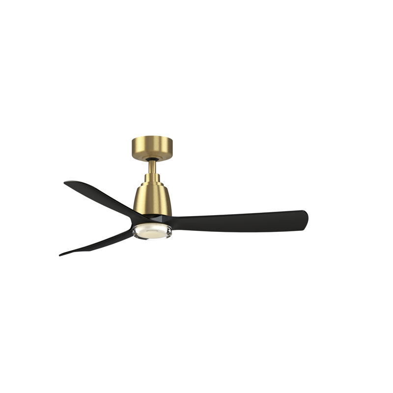 Ventilateur de plafond intelligent Kute 44 pouces pour intérieur/extérieur avec kit d'éclairage DEL double paroi à température de couleur sélectionnable - Laiton satiné brossé avec pales noires