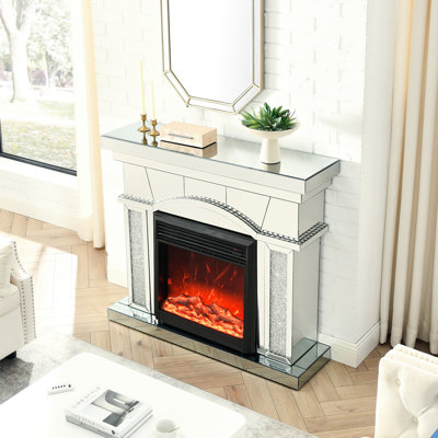 Foyer électrique avec finition miroir et cristaux artificiels, flammes réalistes 3D, télécommande, mesures, portable noir pour armoire de bureau, protection contre la surchauffe, noir, portatif, adapté