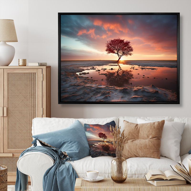 " Silhouetted Desert Sunset Solitude ", 12" H x 20" W x 1" D, Black Floater Framed
