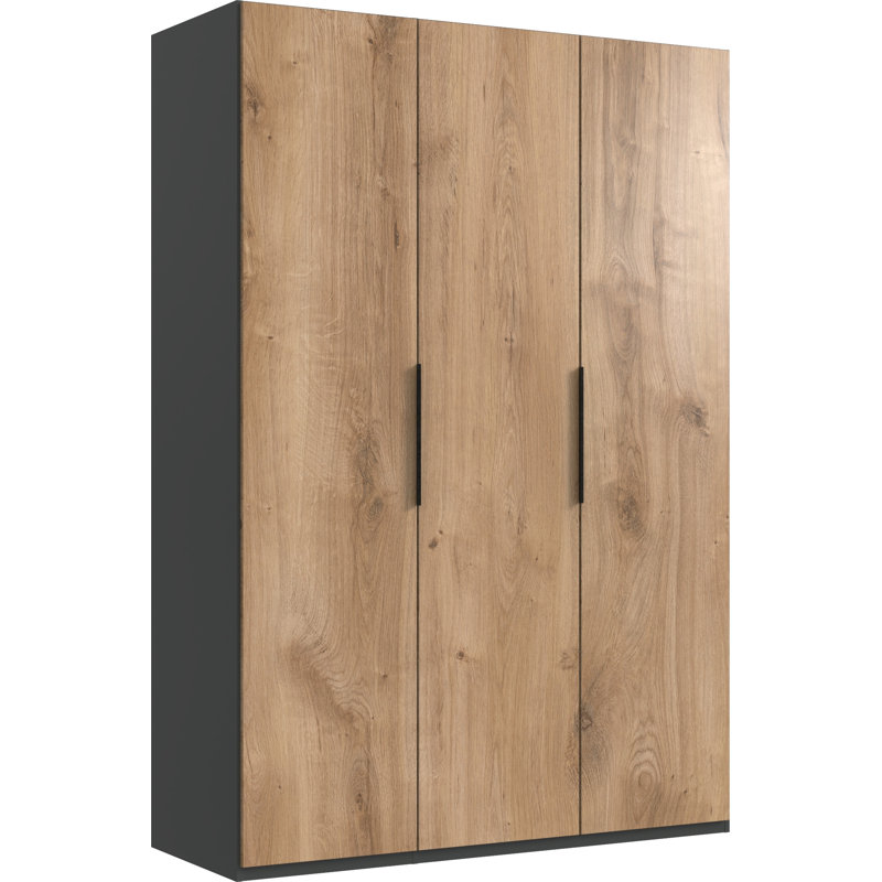 Guardino 3 Door Wardrobe, 216cm H x 150cm W x 58cm D, Plank Oak/Graphite