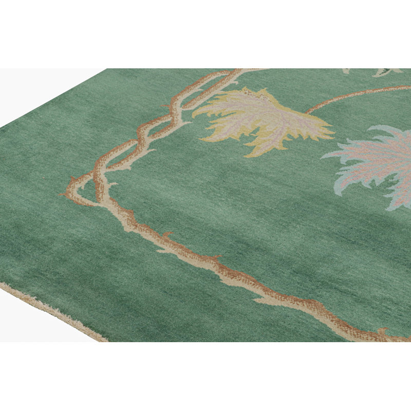Hand Knotted Wool Floral Area Rug, Rectangle 13' x 19'