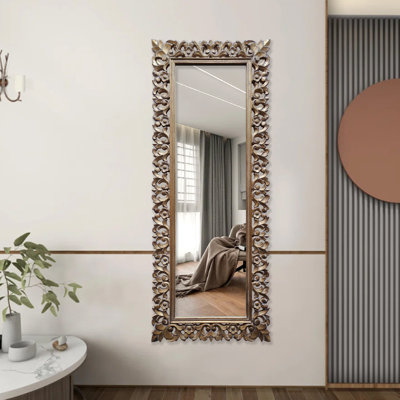 Emilio Carved Full Length Wall Mirror | Rectangular Mirrors For Bathroom, Living Room, Bedroom, Hallway, Entryway & Any Space | Aleydis 23x59” / Rustic Gold