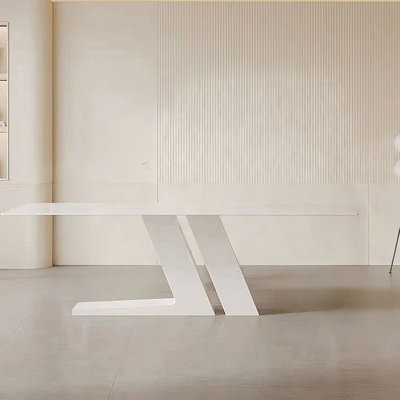 Modern White Rectangular Sintered Stone tabletop Dining Table
