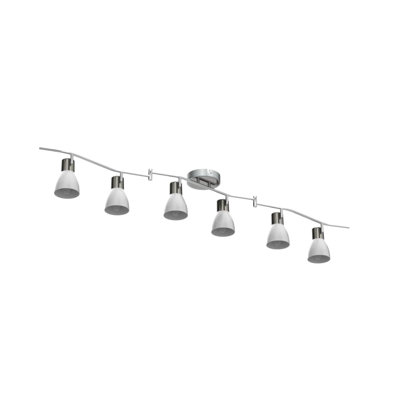6-Light Flexible Track Lighting Rail, Modern Directional Led Spot Ceiling Light Fixture With Glass Shade, E12 Base, Brush Steel