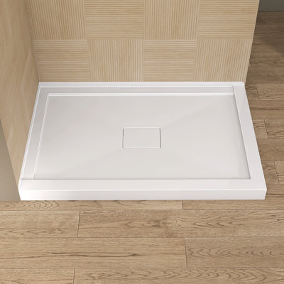 Plateau de douche rectangulaire 48 po x l 32 po à base de douche en acrylique rectangulaire à double seuil avec couvercle de drain central