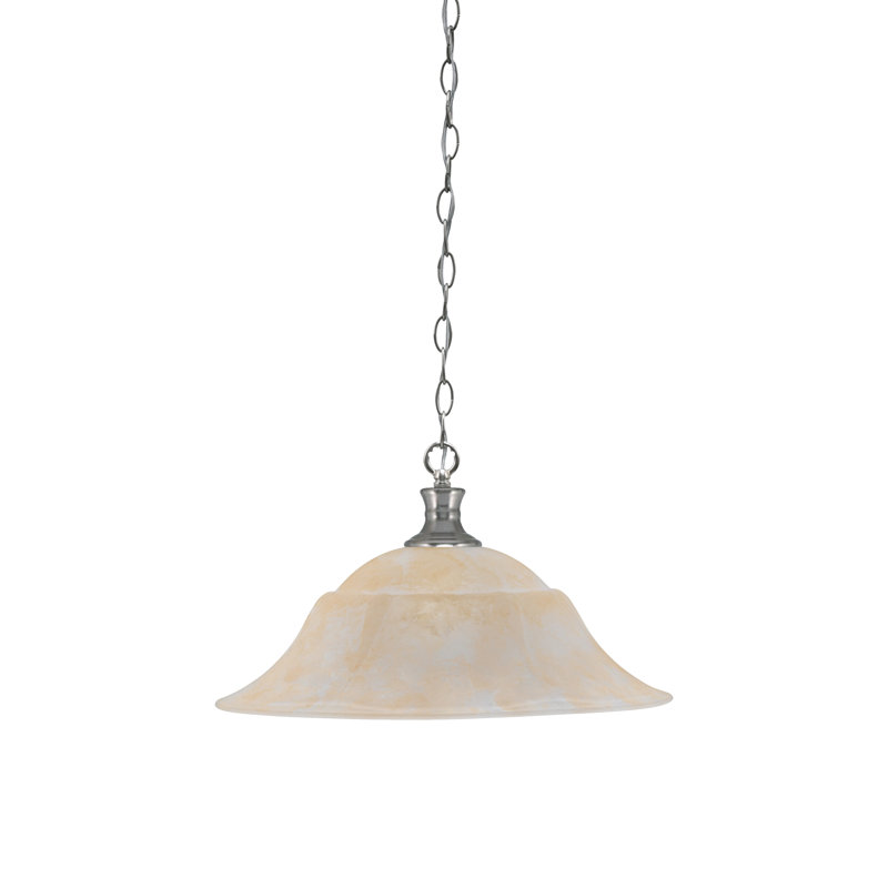 Luminaire suspendu en chaîne avec verre de marbre ambré 20 po, Nickel brossé