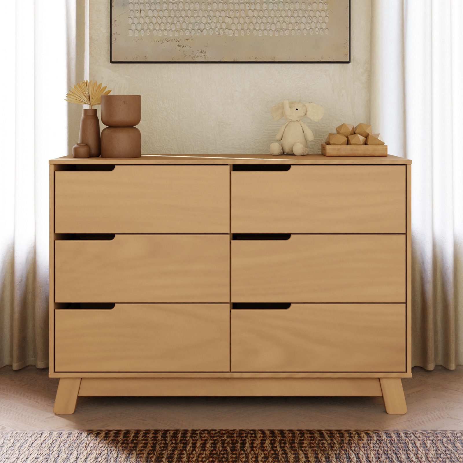 Hudson 6 Drawer 48" W Double Dresser, Honey