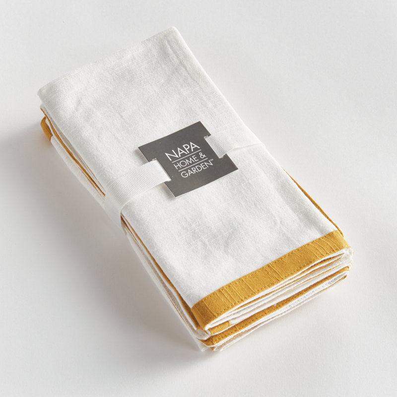 Saffron Dinner Napkins, White/Yellow