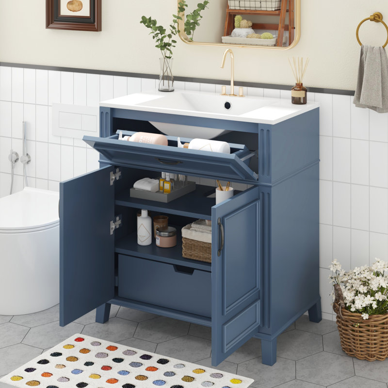 Meuble-lavabo bleu 30 po avec portes à fermeture en douceur 30 po