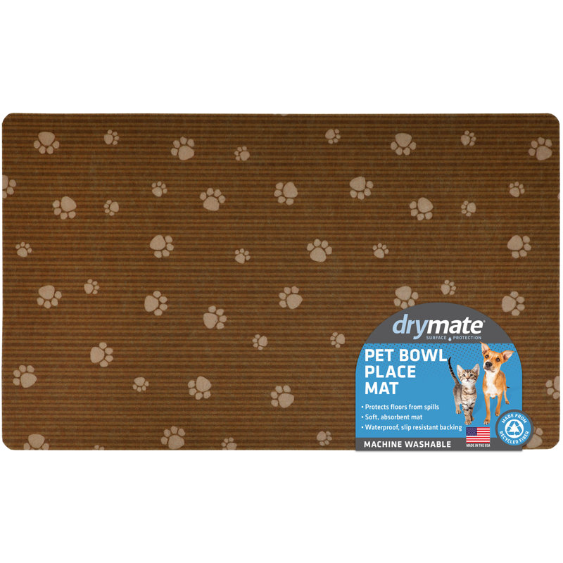 Pet Bowl Placemat, Feeding Mat For Dog & Cat - Thin, Absorbent, Waterproof, Machine Washable