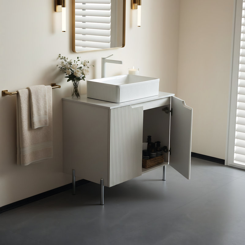 Bathroom Vanity 30", Ceramic Basin, Engineered Carrara Stone Top, White