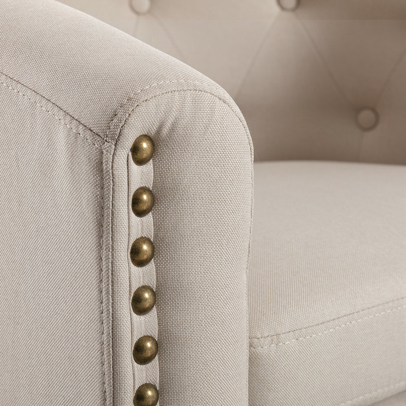 Fauteuil demi-tonneau touffeté, Lin brun clair