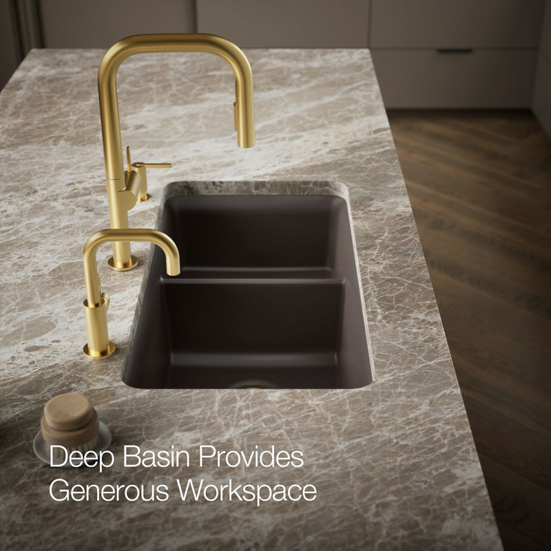 Cairn® 34" L x 18" W Double Basin Undermount with Accessories, Matte Brown