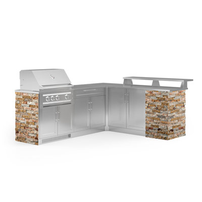 Outdoor Kitchen Signature Series 8 Piece L Shape Cabinet Set with 33 in. Propane Gas Platinum Grill -  NewAge Products, 69355