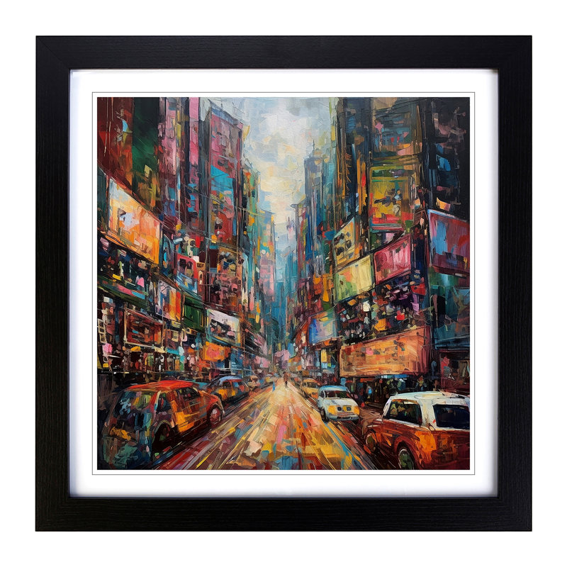 City Of Hong Kong Abstract No.2 - Single Picture Frame Print on Wood, Black