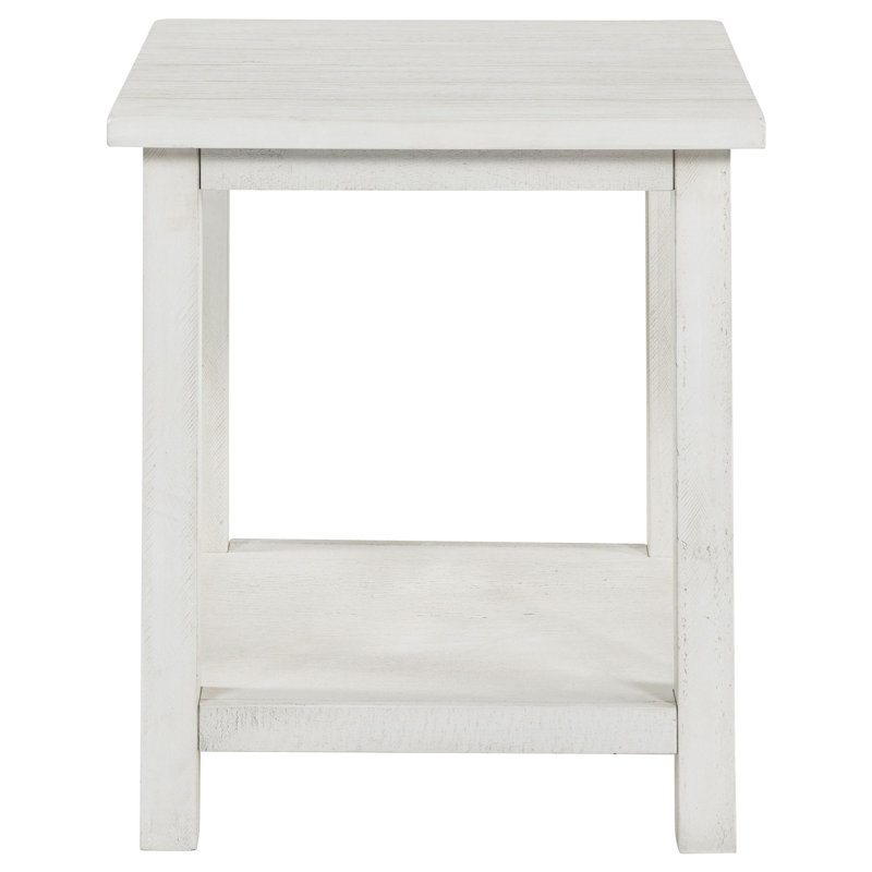 Castleton Distressed White Wood End Table With Shelf(Only Including Coffee Table)