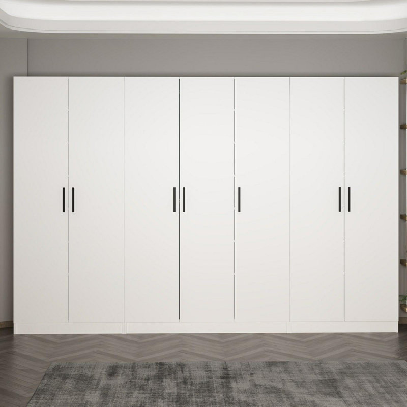 Support de couloir moderne, blanc, 124,0 po x 82,7 po x 13,8 po | 100% panneau de particules enduit de mélamine, épaisseur: 0,7 pouce | Solution de rangement élégante pour vestibule et vestibule, design durable et élégant