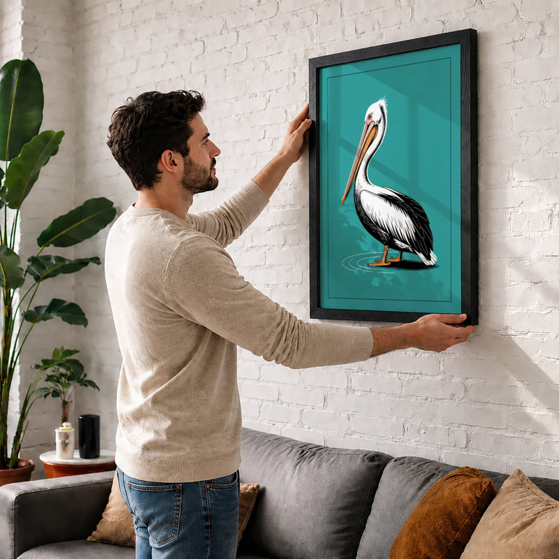 Graphic Pelican Modern - Framed Print, Walnut, A4 - 29.7 x 21.0 cm