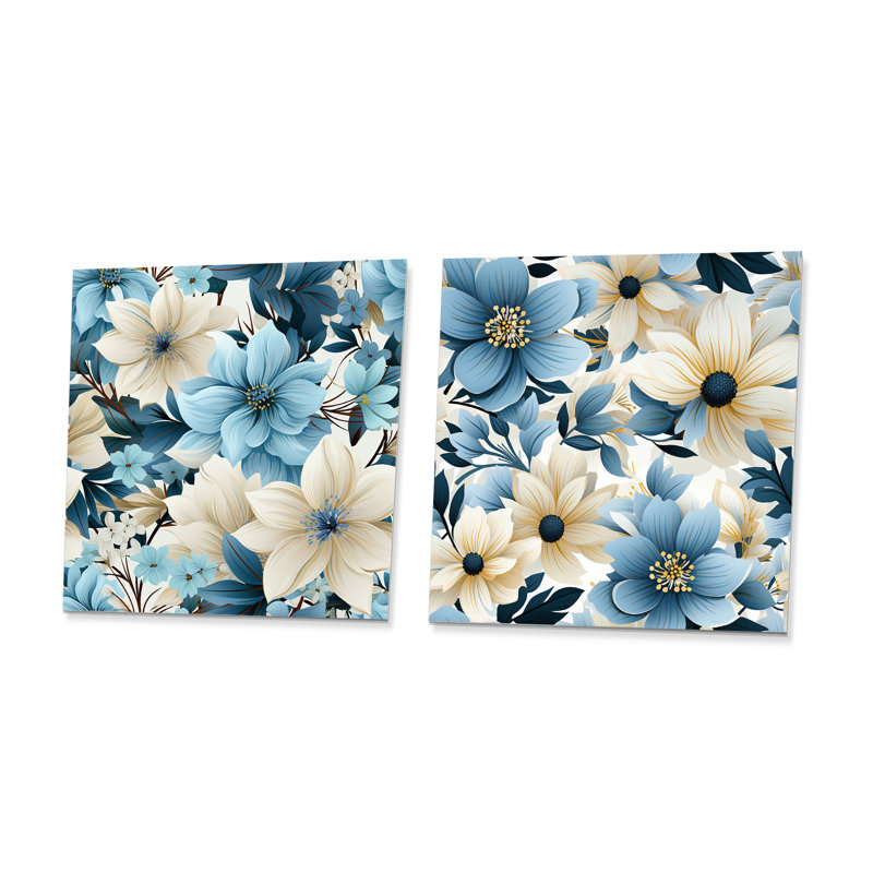 Eline - Ensemble de 2 carrés à motif floral en métal, H 29 po x l 58 po