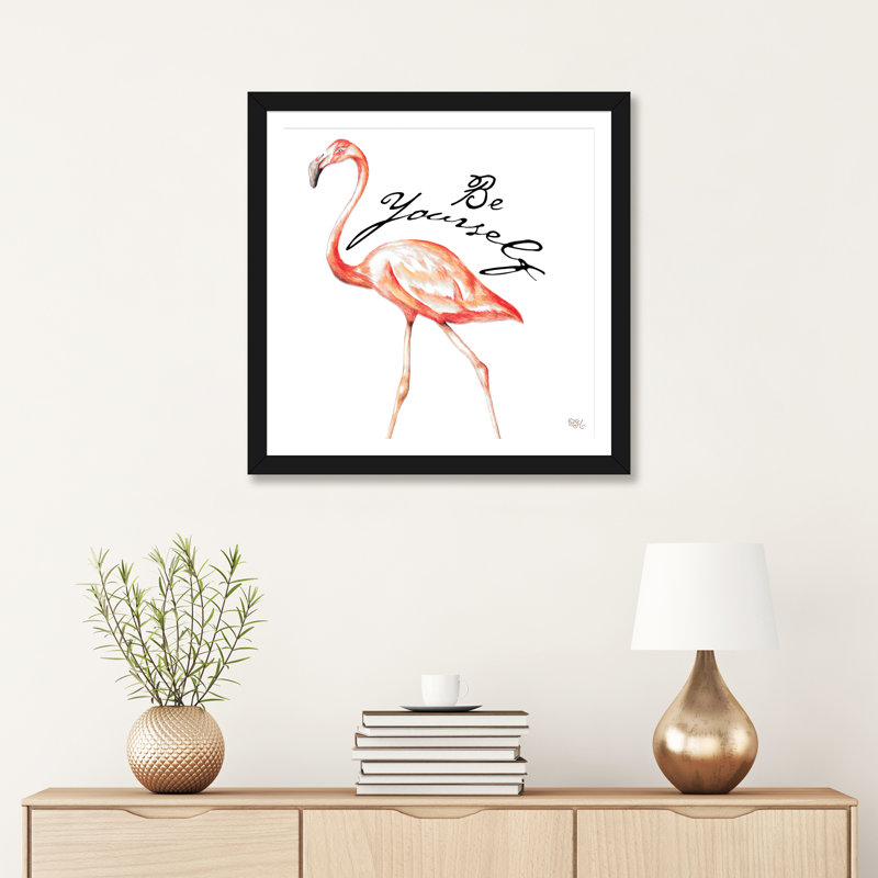 «Be différent Flamingo II» par Tiffany Hakimipour - impression d'art graphique, H 24 po x l 24 po x p 1 po, Blanc