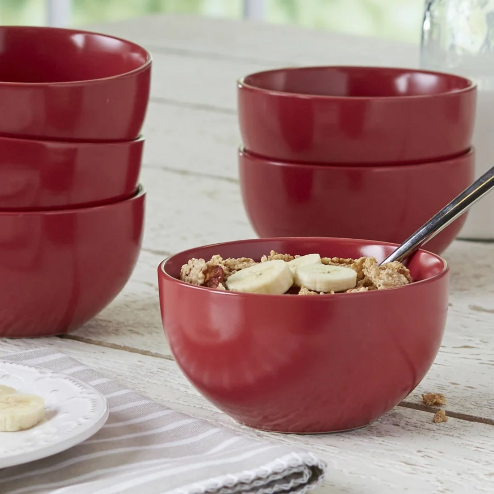 Wazee Matte Stoneware Cereal Bowl, Red