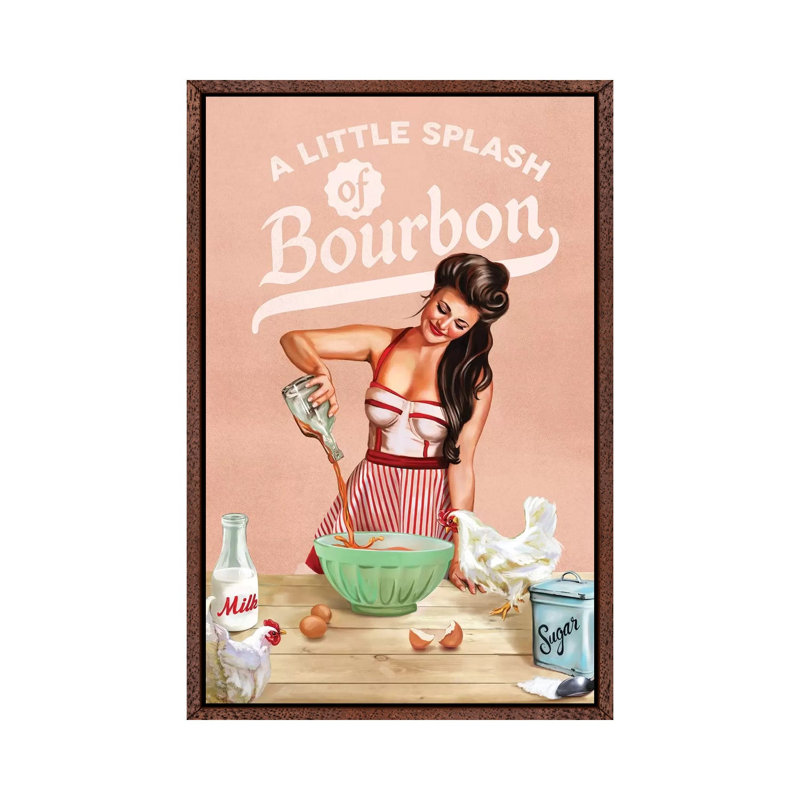 Bourbon Chickens Pinup - Print on Canvas, 101.6 cm H x 66.04 cm W, Classic Brown Wood Framed