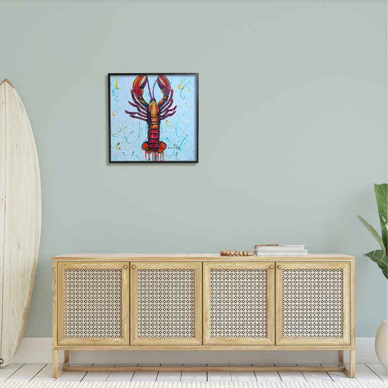 Peinture de homard de style urbain, H 24 po x l 24 po x P 1,5 po, Giclée encadrée noir minuit