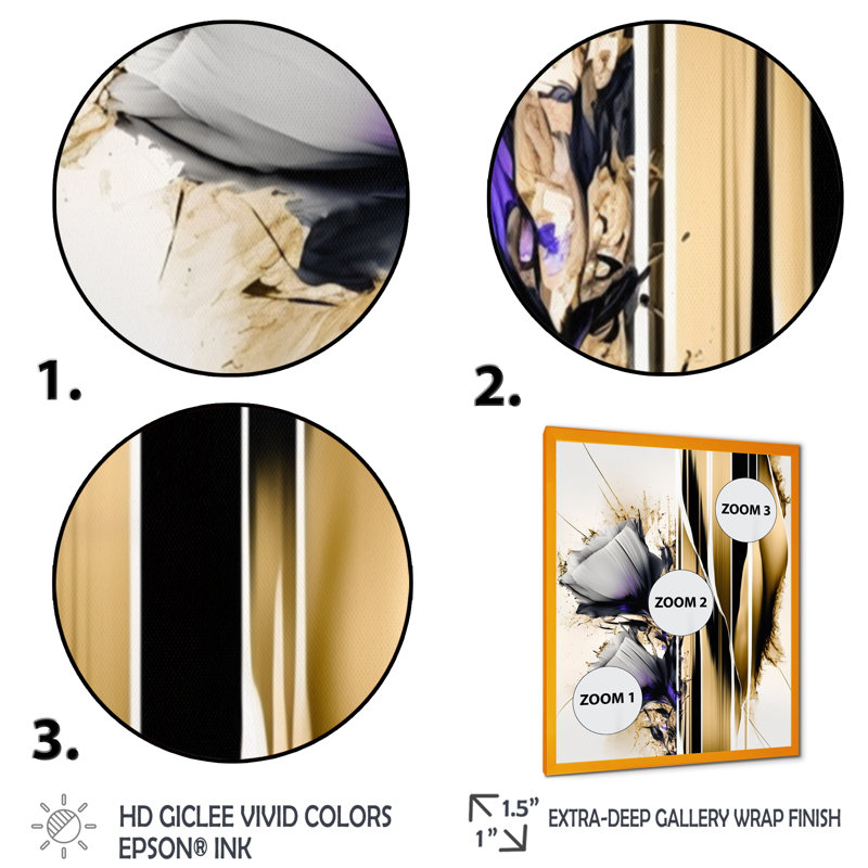 Fleur mauve sur une peinture abstraite I - Peinture sur toile, H 32 po x l 16 po x P 1 po