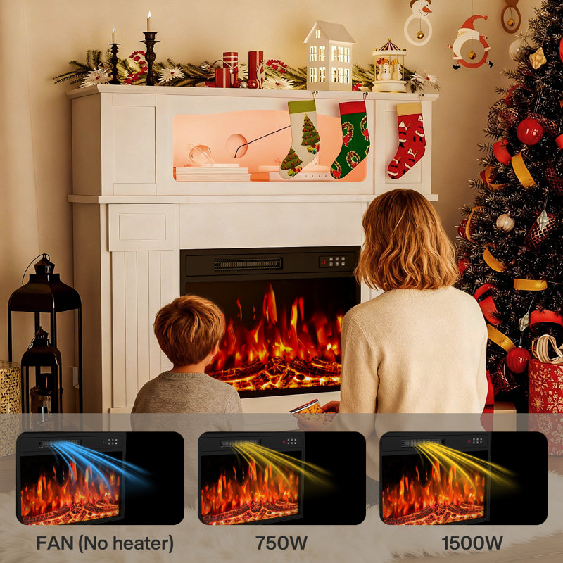 43” Electric Fireplace Mantel Wooden Surround Firebox, Tv Stand With 23" Freestanding Electric Fireplace, White