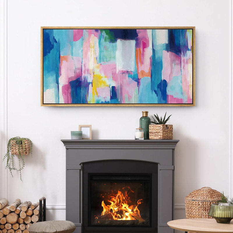 Art moderne abstrait vibrant, H 30 po x l 60 po, Natural