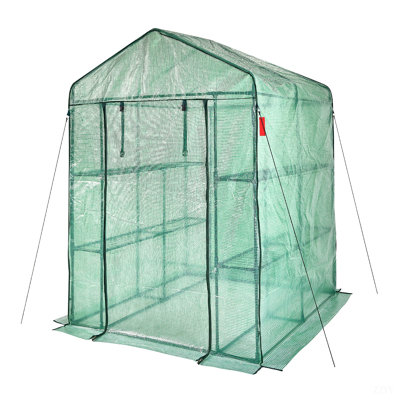 Walk-In Green House, Greenhouse With Shelves, High Strength PE Cover With Doors, Windows And Steel Frame, Set Up In Minutes, For Planting And Storage