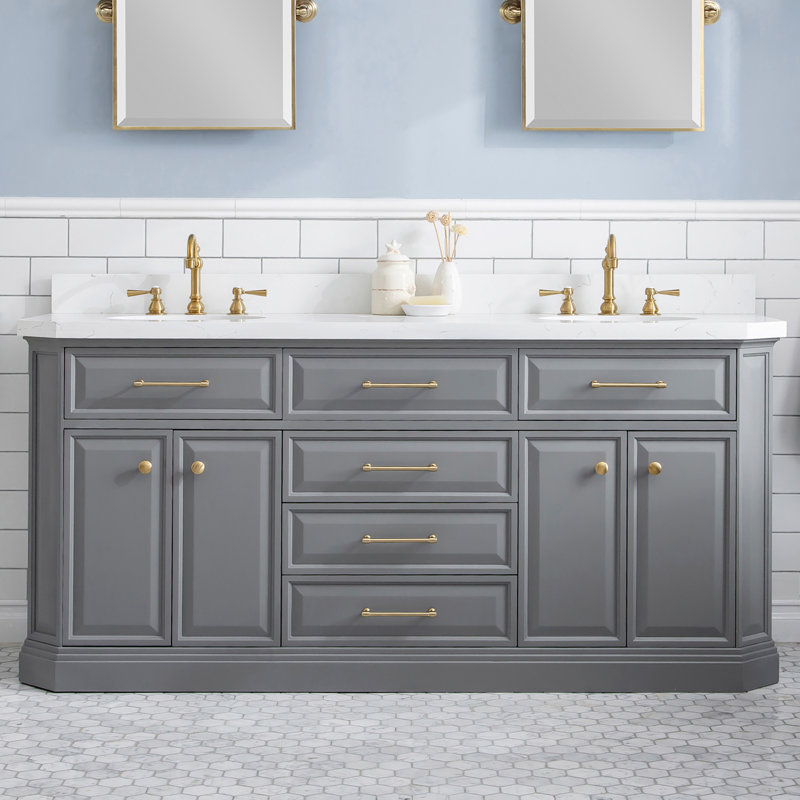 Palace 72'' W Double Vanity, Cashmere Gray, Satin Brass