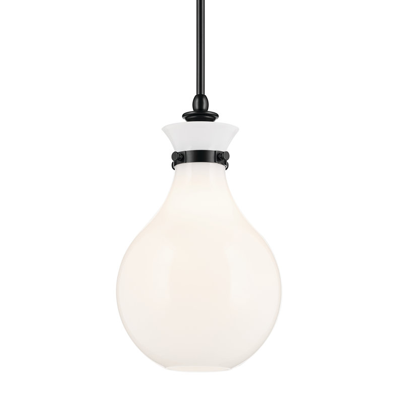 1 Light Pendant with Opal Glass, 16.25" H x 9.75" W, Antique Cased Opal, Satin Black