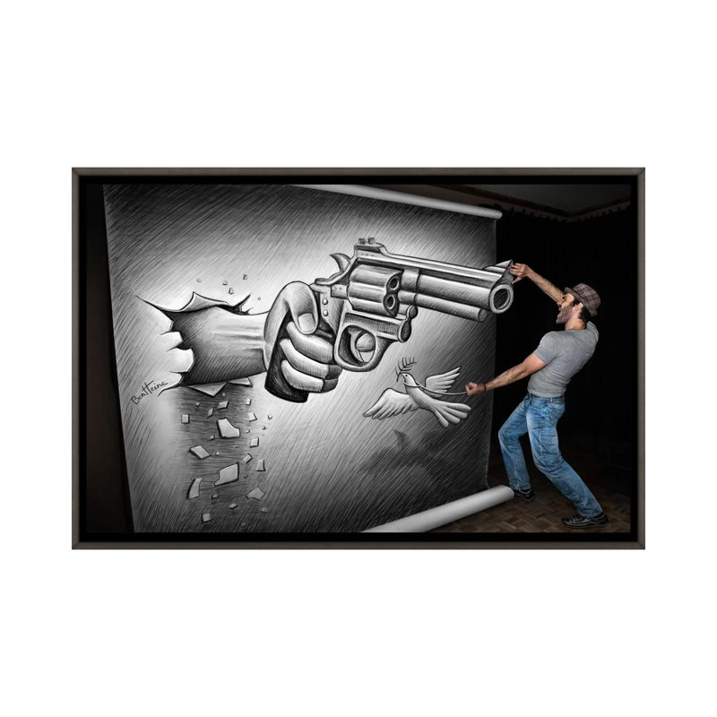 Crayon vs. camera-72 par Ben Heine-impression d’art graphique, Toile encadrée de bois rustique foncé, Pas de tapis