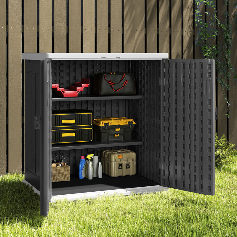 Balconera Outdoor Storage Cabinet With 2 Shelves, Black