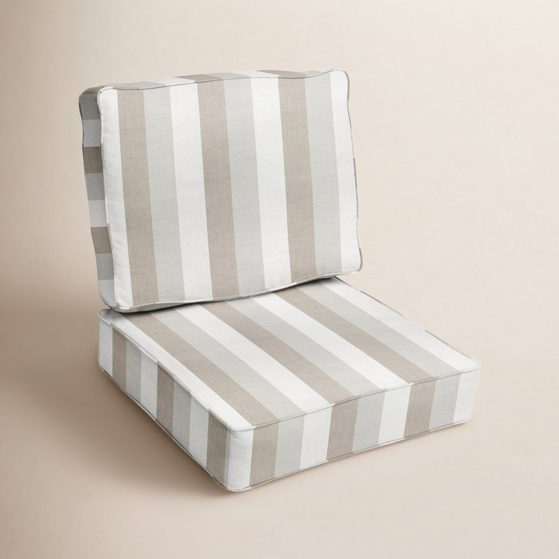 Passarelli Outdoor Sunbrella Seat/Back Cushion, 27" W x 29" D, Direction Linen Stripe Sunbrella®