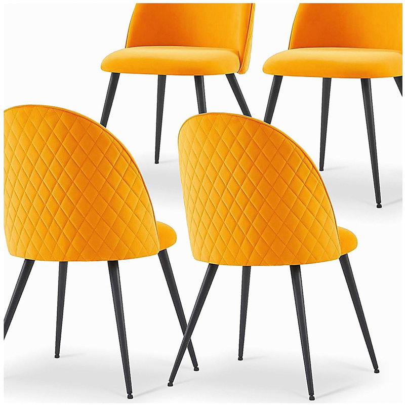 Chaise de salle à manger en velours orange, pieds en métal noir, ensemble de chaises de bout 4 pièces