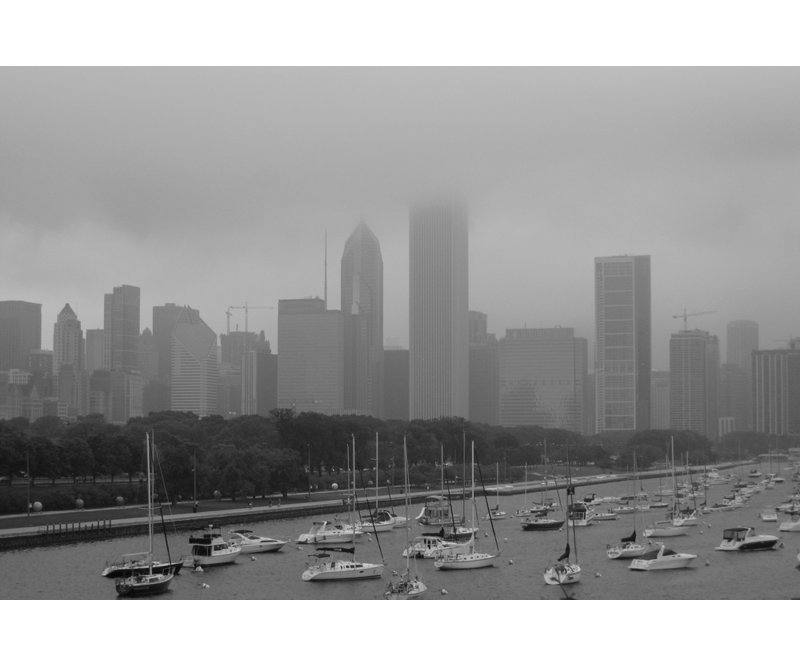 Chicago brouillard noir et blanc, H 12 po x l 18 po