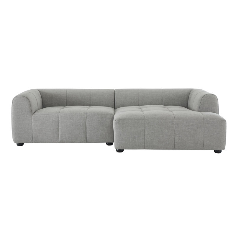 Liana Upholstered Fabric Modular Sofa With Chaise, Pewter Fabric, Right Facing Hand