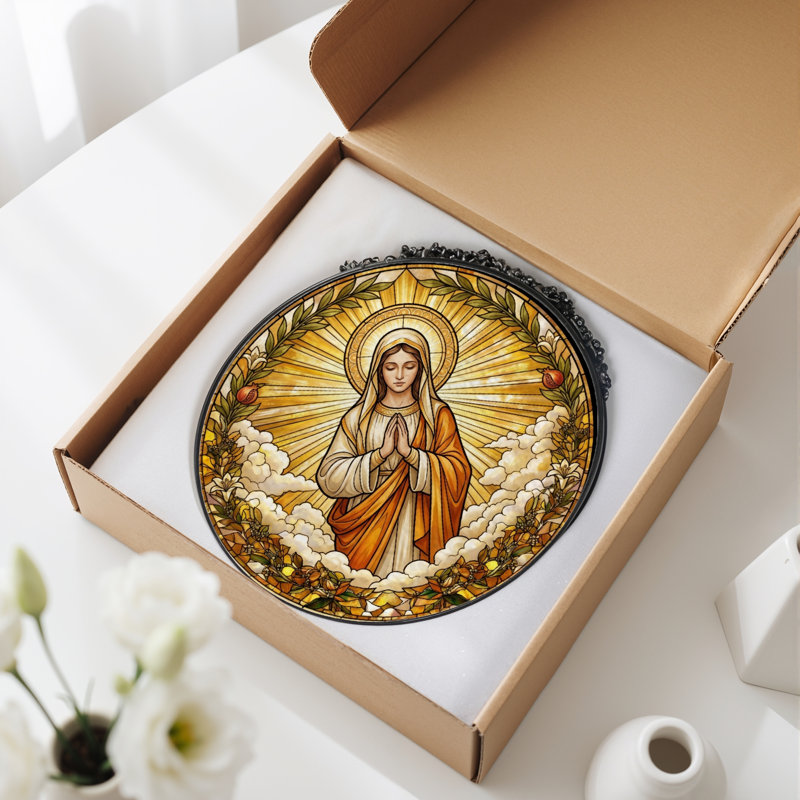 Panneau de vitrail de la Vierge Marie - H 12 po, H 12 po