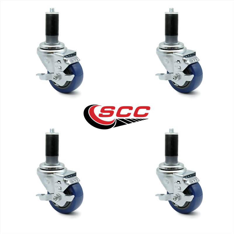 Polyurethane Expanding Caster with Brake, Blue
