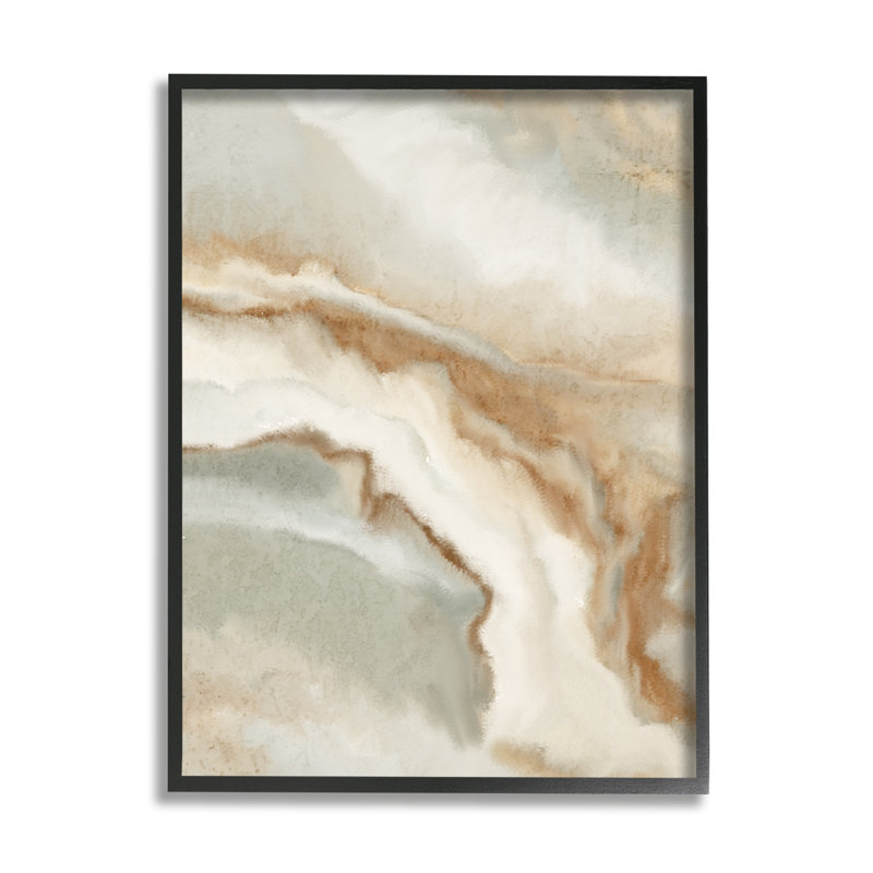 Abstrait, eau, design, brun, beige, gris - Impression sur bois, Giclée encadrée noir minuit, H 20 po x l 16 po x P 1,5 po