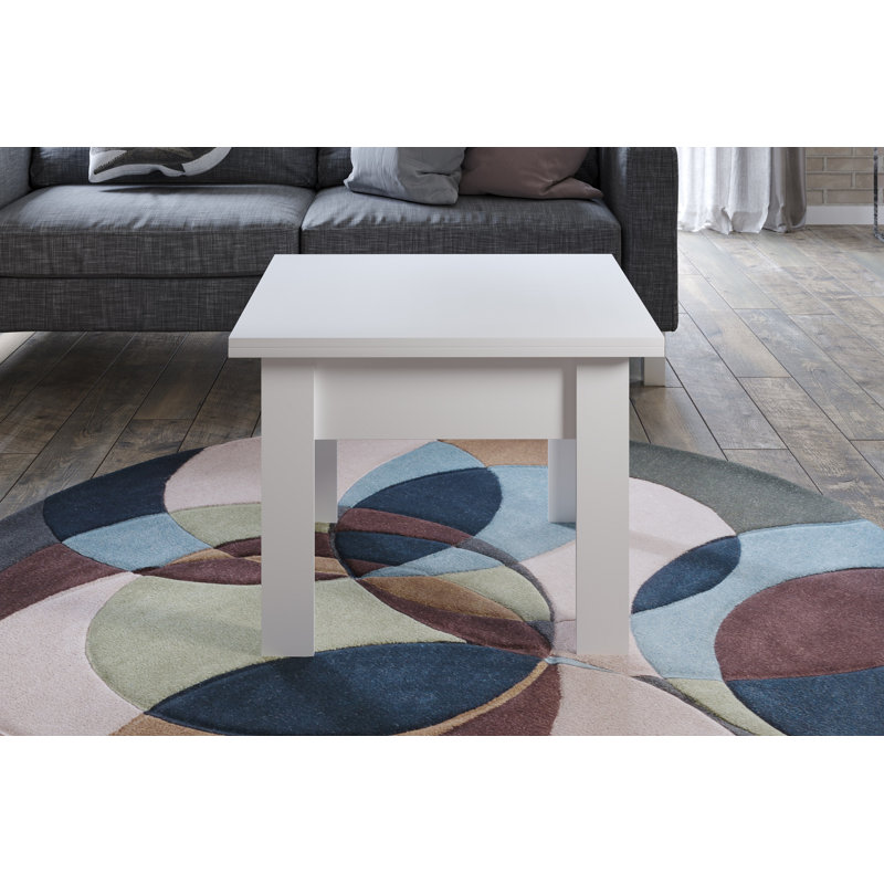Epsilon Lift Top Extendable Frame Coffee Table, White, 77cm H x 70cm L x 70cm W
