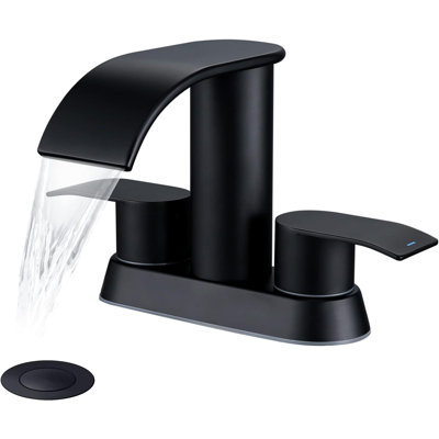 Robinet de lavabo de salle de bain noir mat à cascade - Robinet à 2 poignées avec bonde escamotable en métal