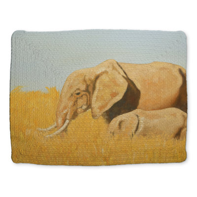 Blue Elephant and Baby Placemat - Braided Polyester Decor