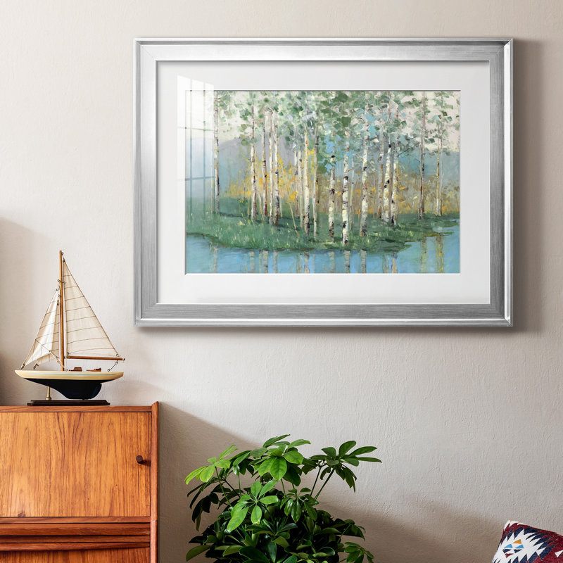 Birch Reflections Revisité - Peinture encadrée, H 26,5 po x l 36,5 po x P 1,5 po, Cadre argenté