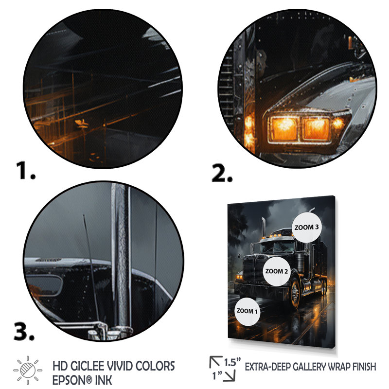 «Midnight Cruiser Semi Truck I», reproduction d'art sur toile, Cadre photo noir, H 20 po x l 12 po x P 1 po