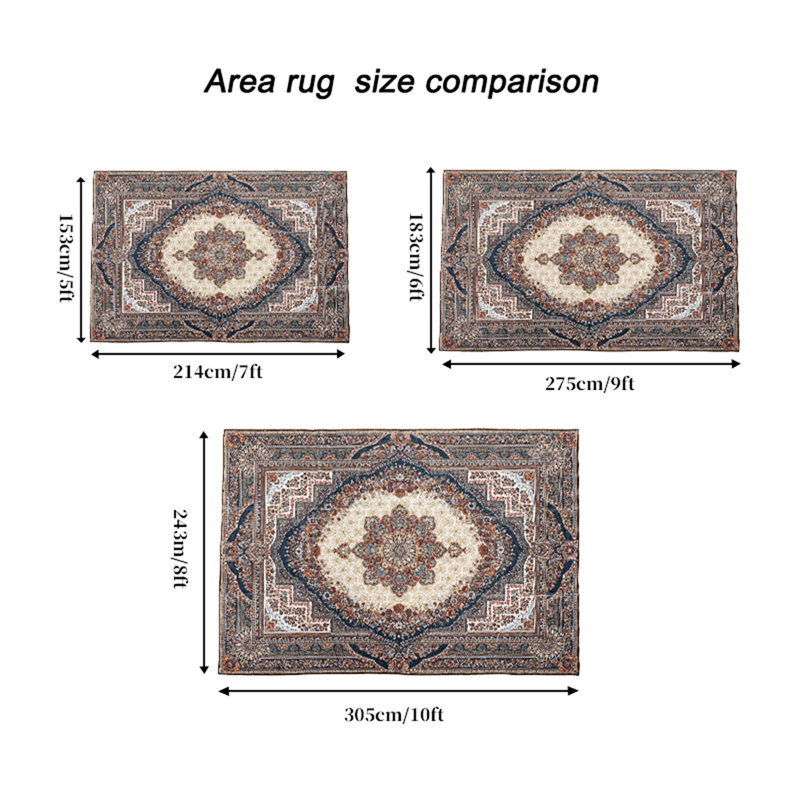 Area Rug,  Vintage Bohemia Large Persian Non-Slip Washable Rug For Living Room Kitchen Bedroom Living Room Flower Design Reddish Brown